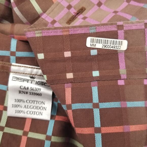 Bertino Brown Pink Blue Button Down Men's Shirt  Size Medium - Picture 4 of 7